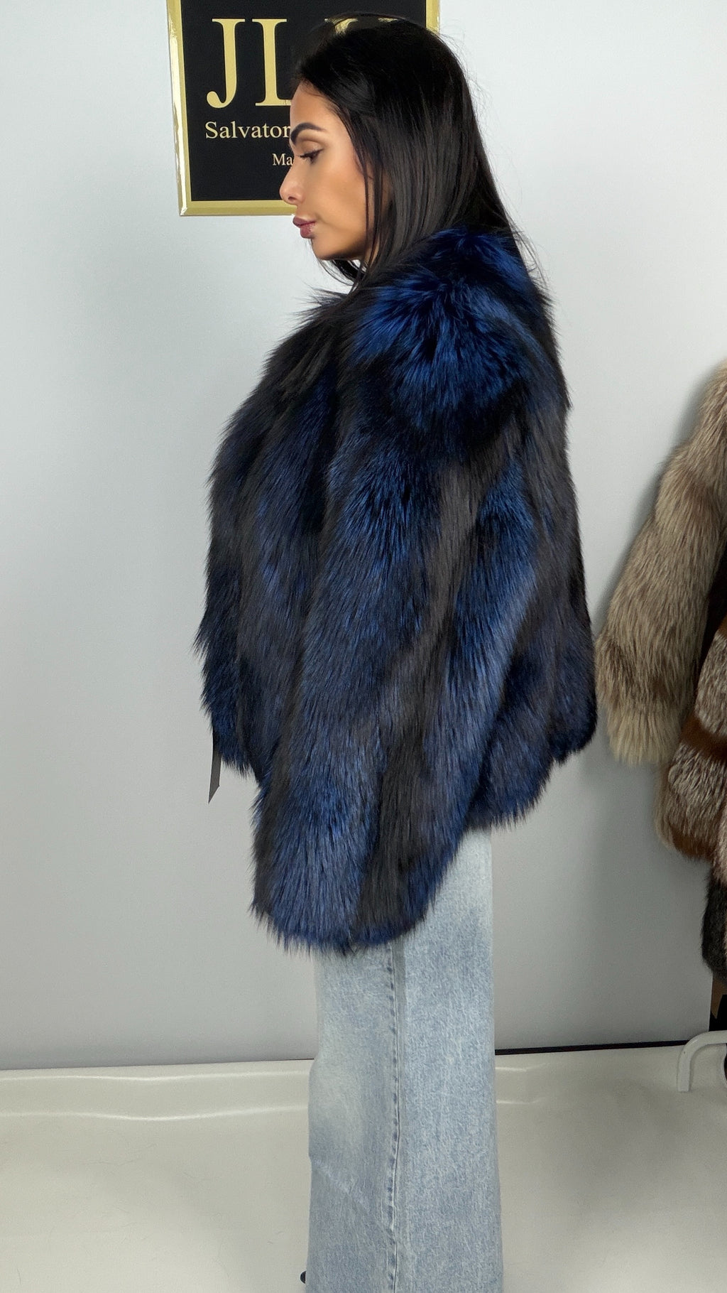 Giacca in volpe argentata blu