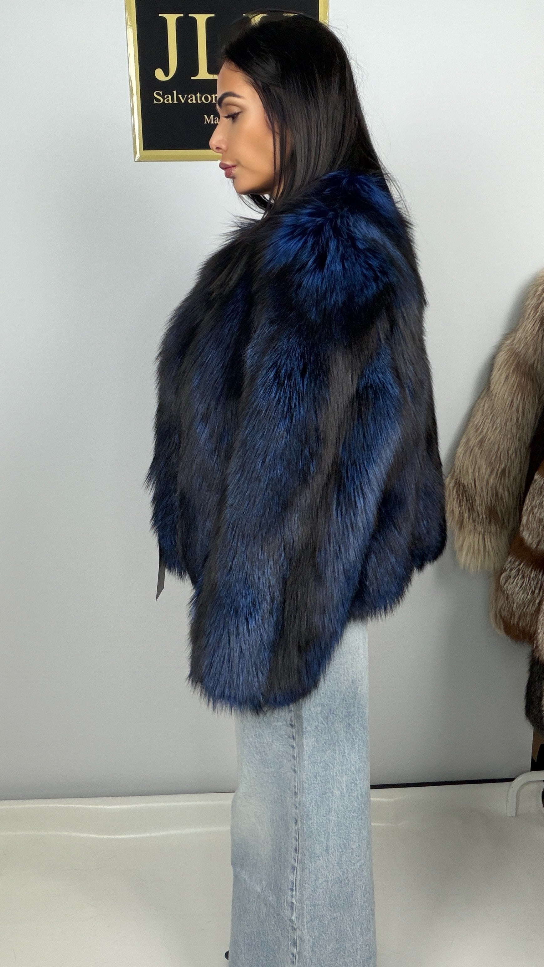 Giacca in volpe argentata blu