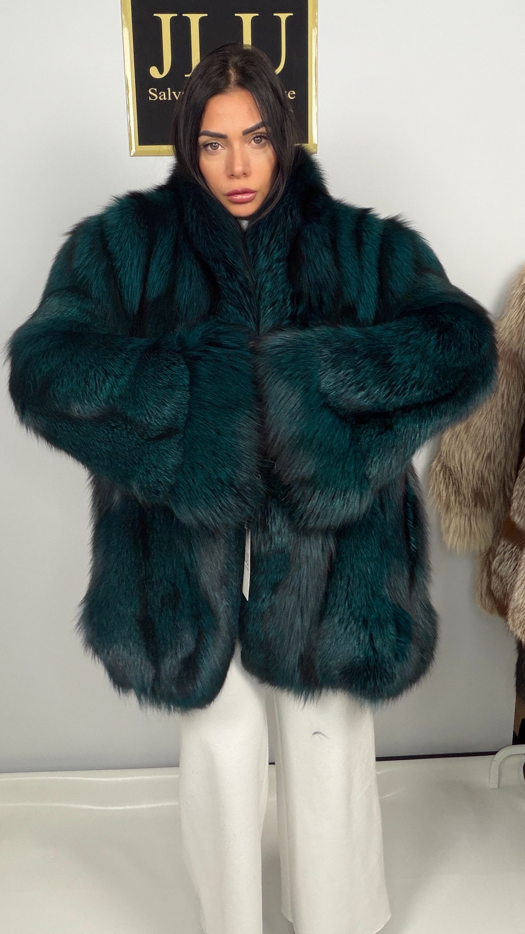 Giacca in Volpe Verde Smeraldo – 80 cm – dettaglio 3