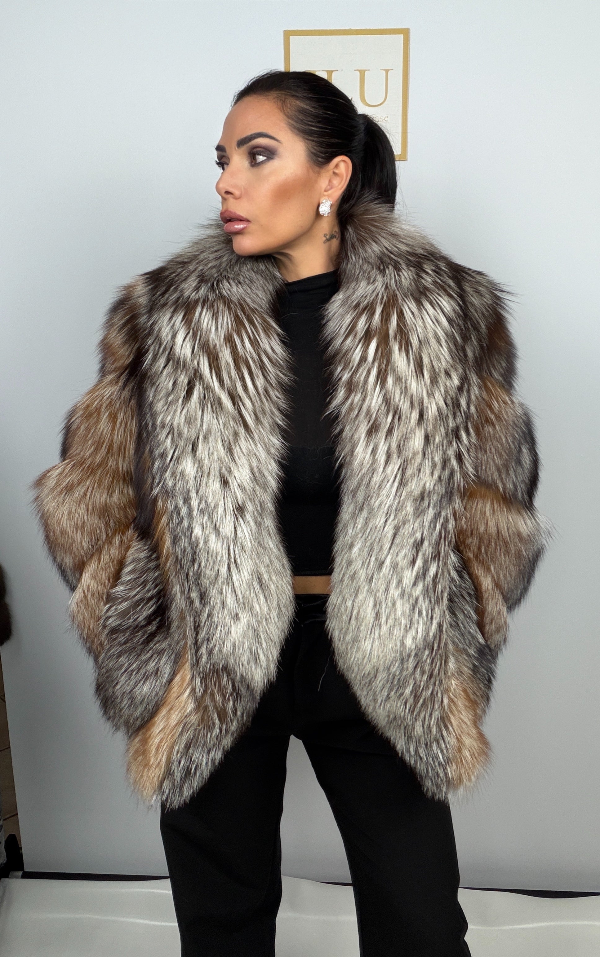 Giacca in volpe argentata decolorata