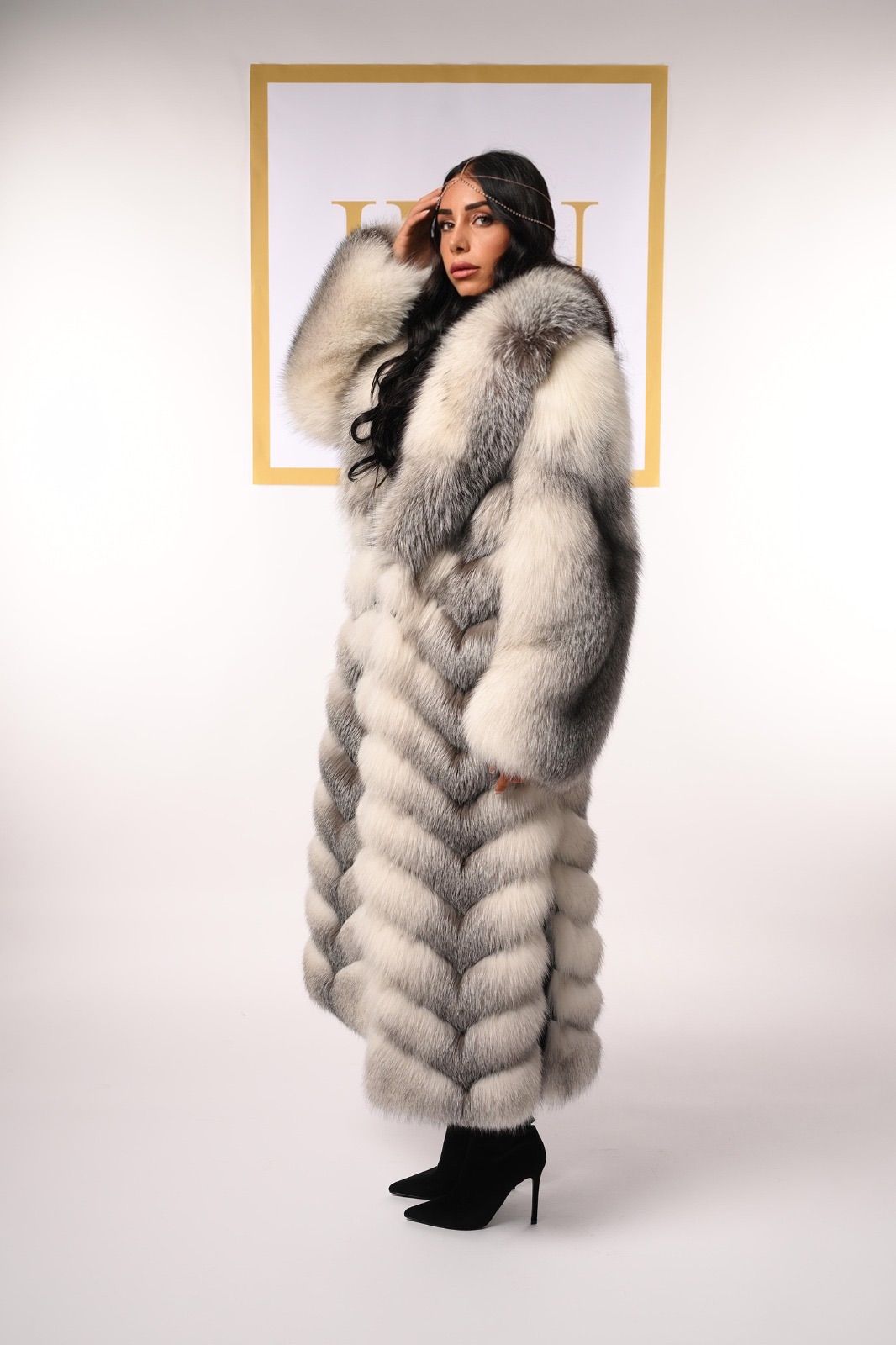 Cappotto in volpe shadow blue frost