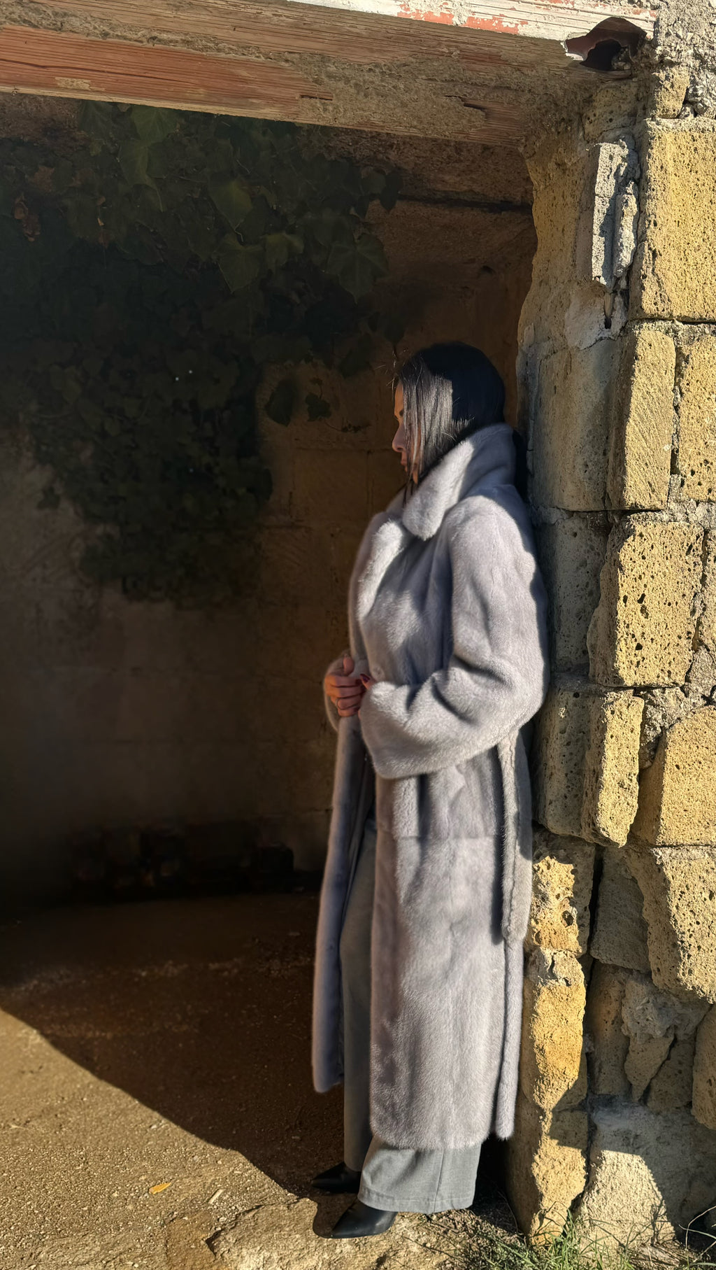 Cappotto in Visone Zaffiro Pelle Intera con Cintura – dettaglio 2