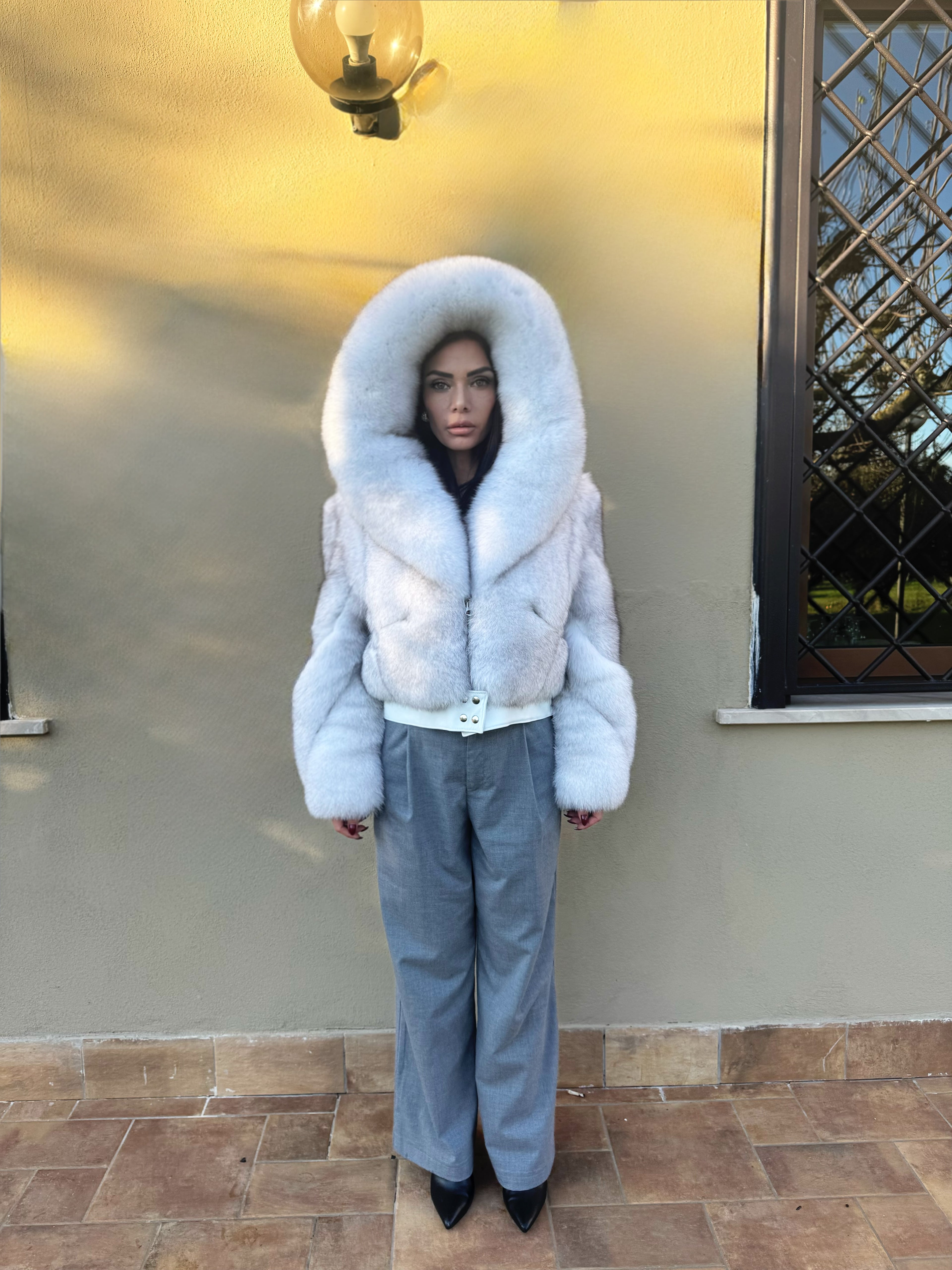 Giacca crop in volpe