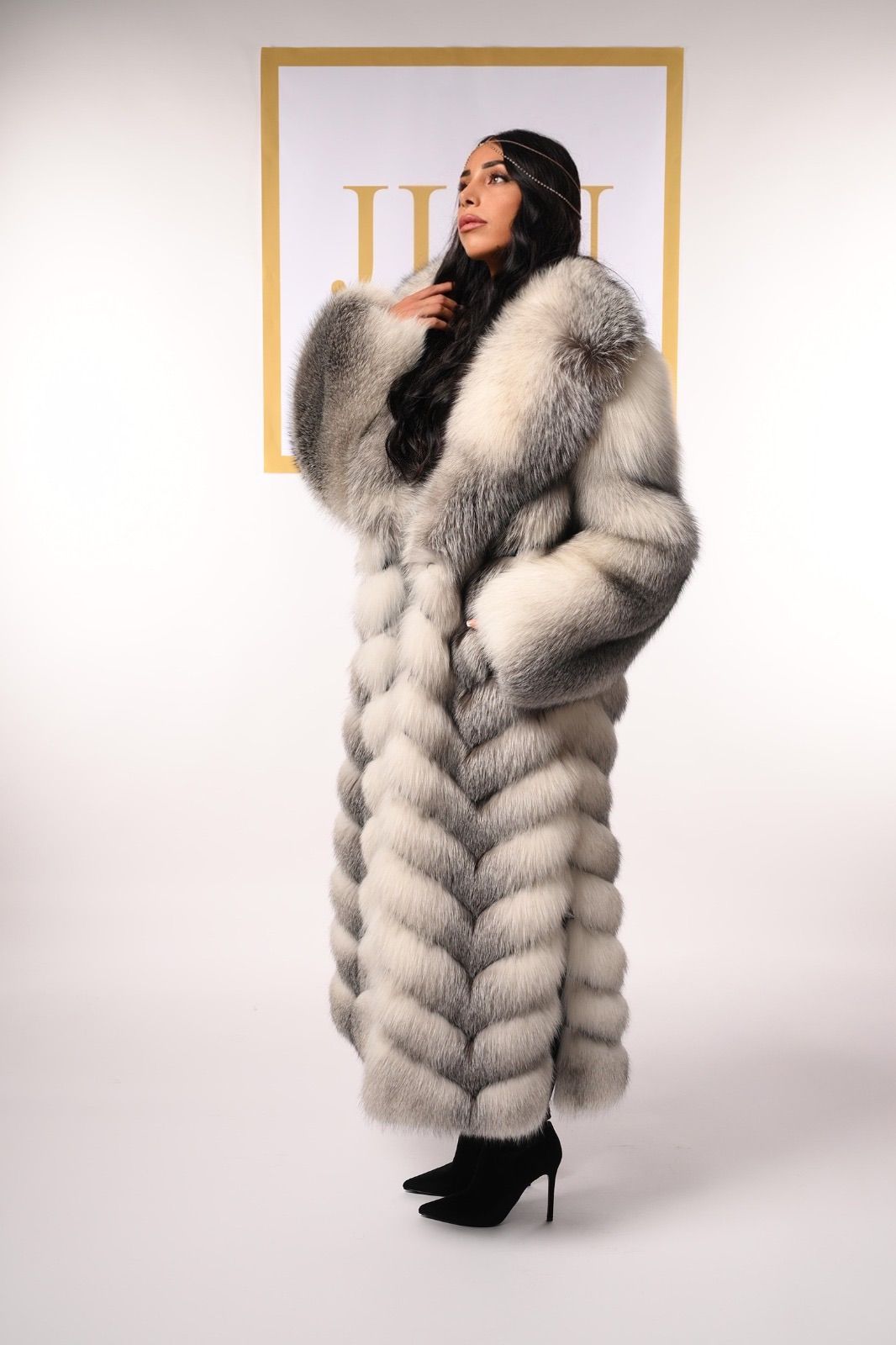 Cappotto in volpe shadow blue frost