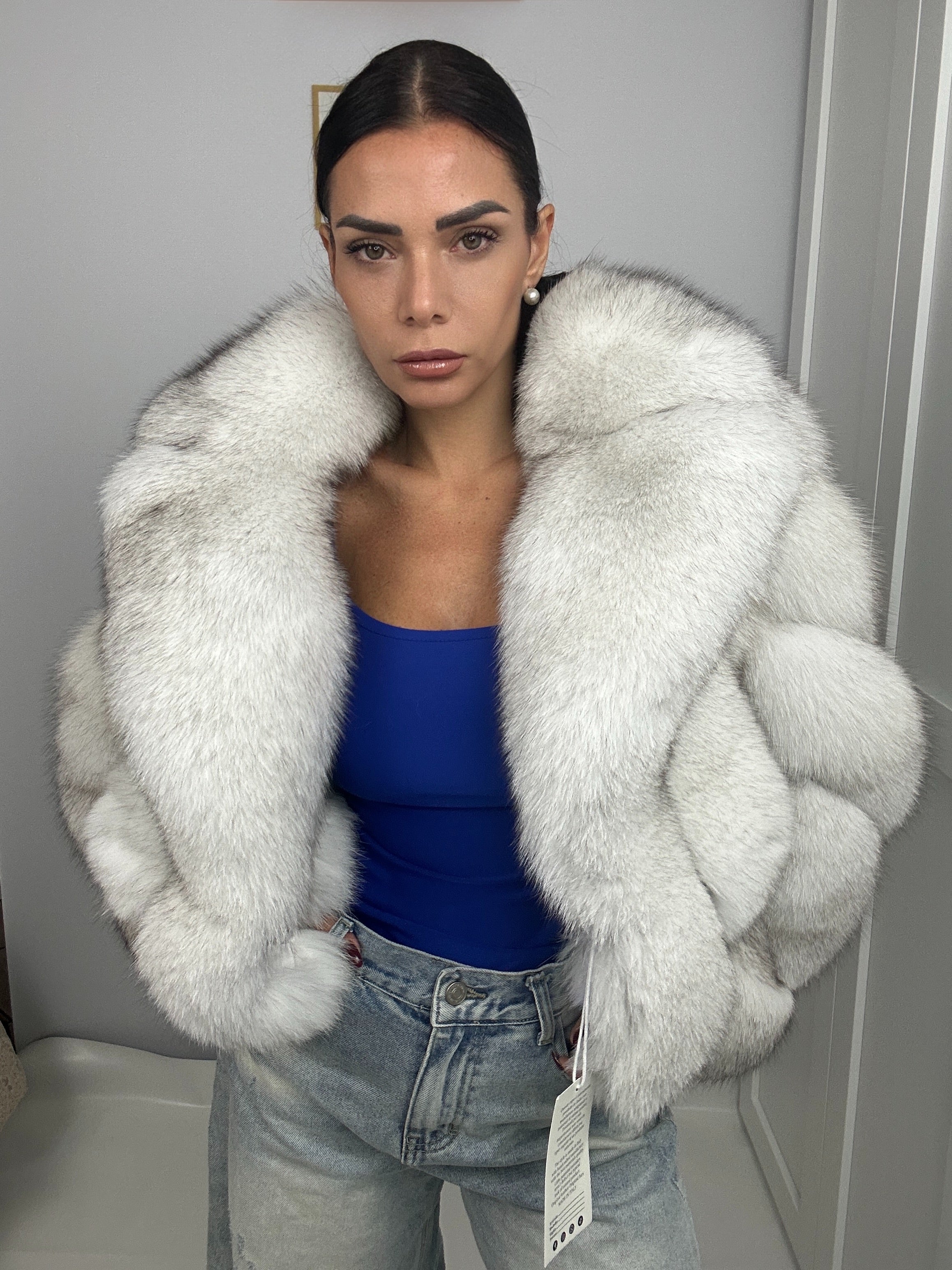 Giacca crop in volpe