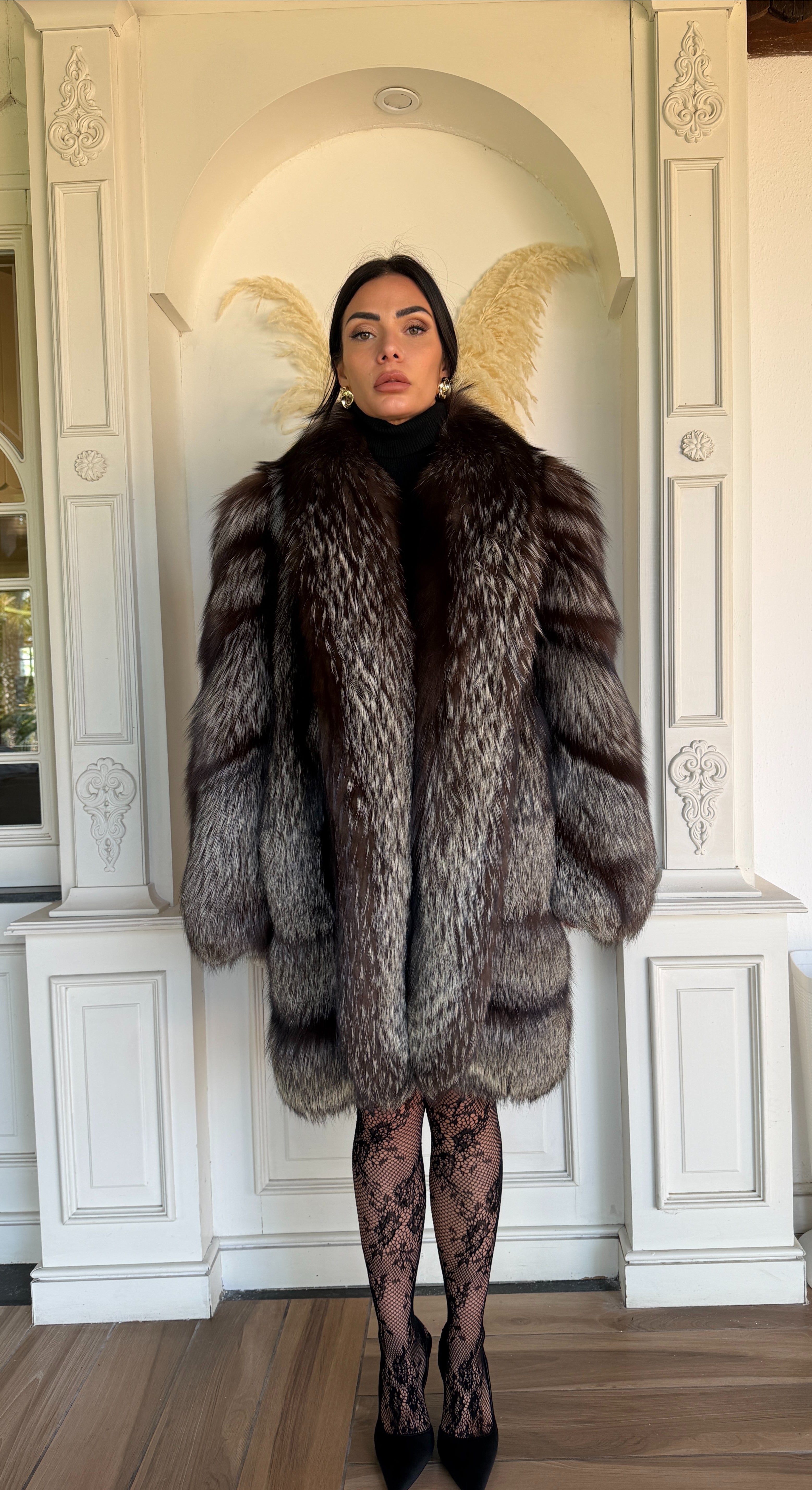 Giacca in Volpe Argentata con Collo Sciallato – Marisol – pelliccia di lusso artigianale Made in Italy