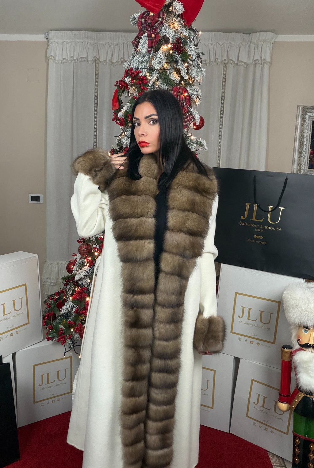 Cappotto in Cashmere e Zibellino con Cintura – Lusso Morbido – pelliccia di lusso artigianale Made in Italy