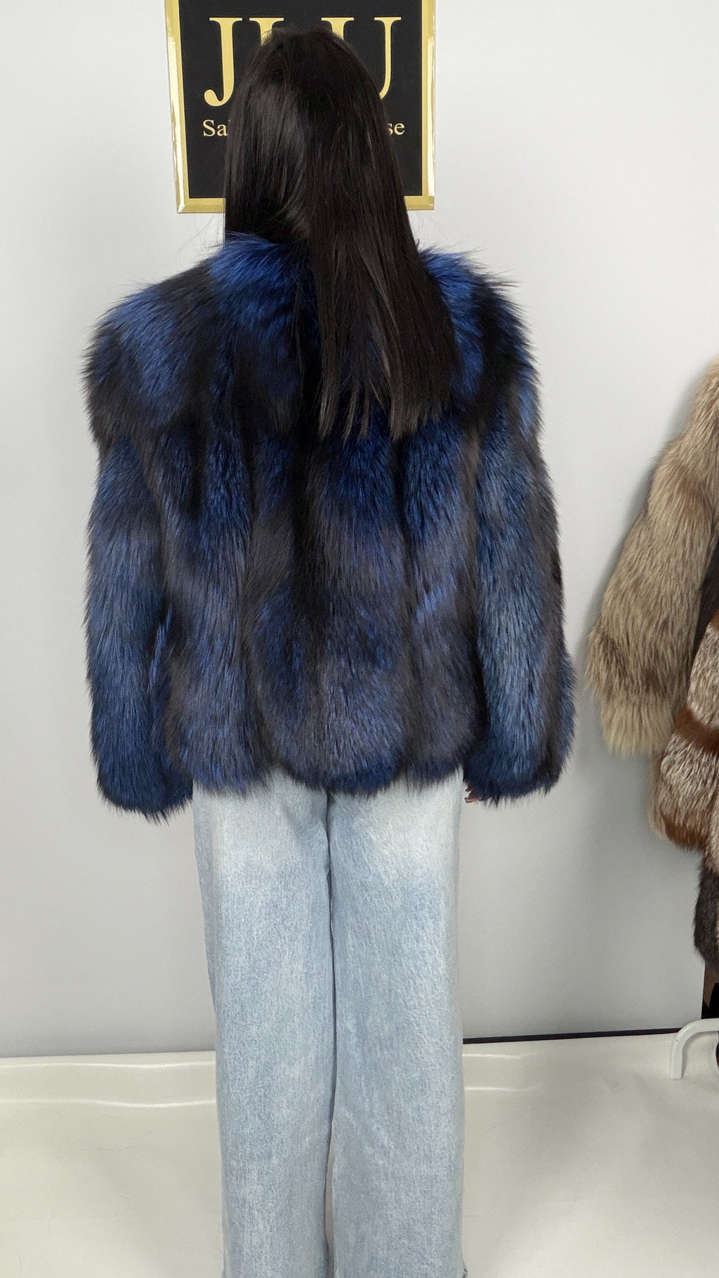 Giacca in volpe argentata blu