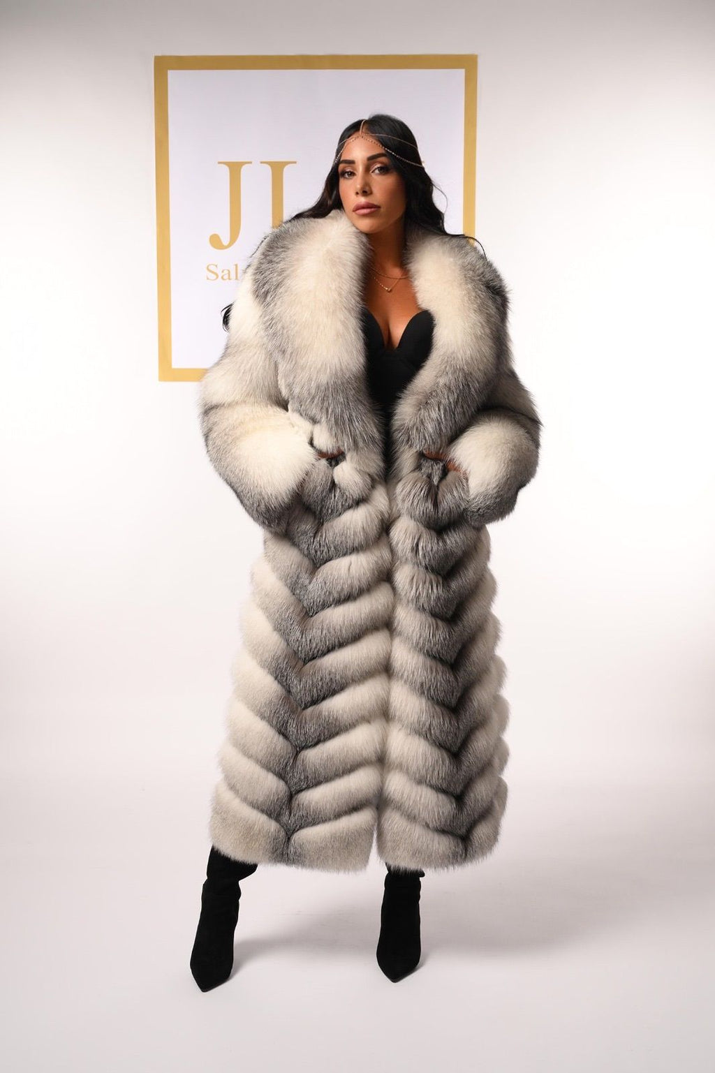 Cappotto in volpe shadow blue frost