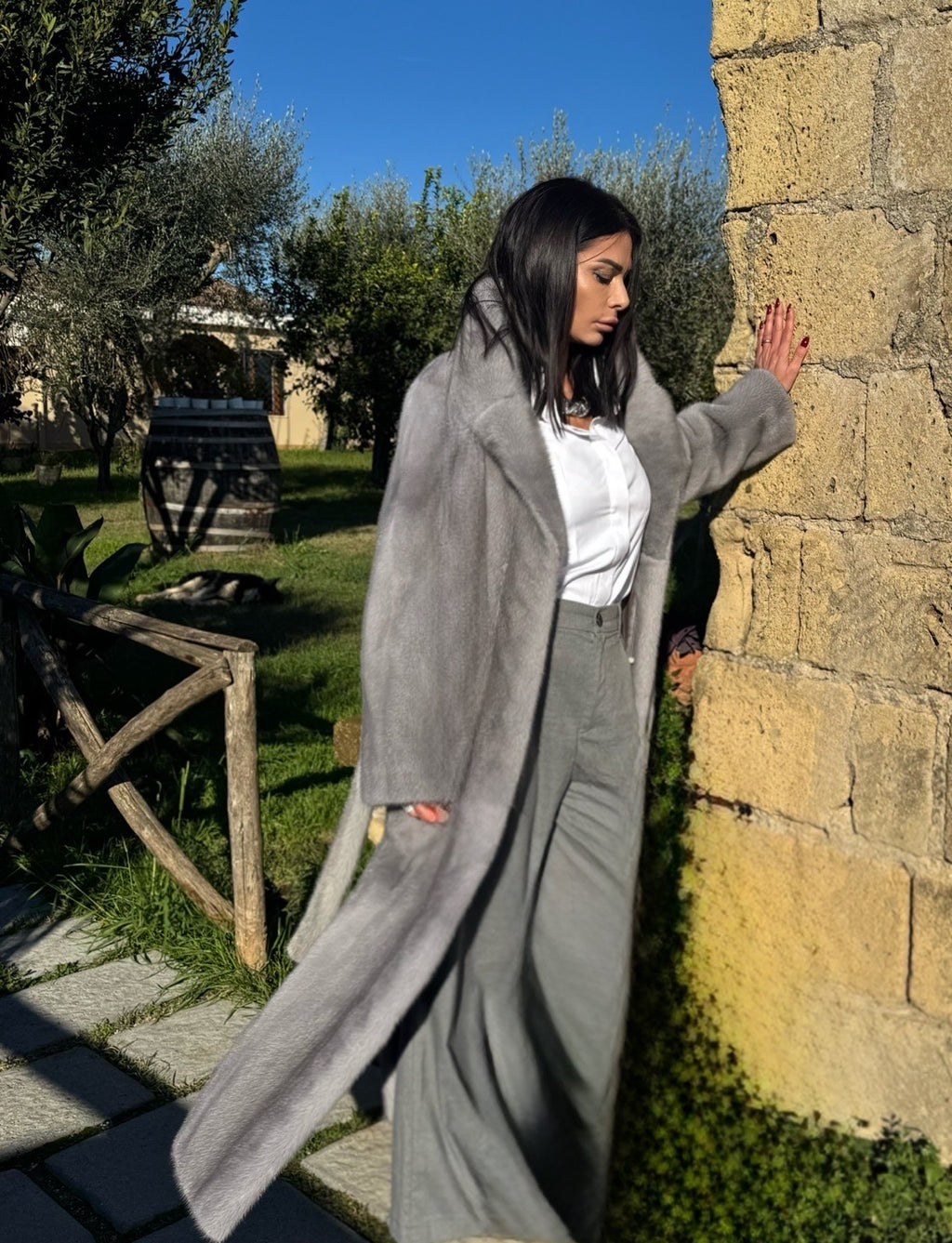 Cappotto in Visone Zaffiro Pelle Intera con Cintura – pelliccia di lusso artigianale Made in Italy