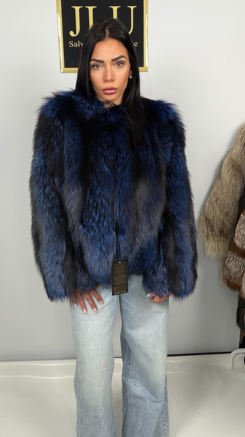 Giacca in volpe argentata blu