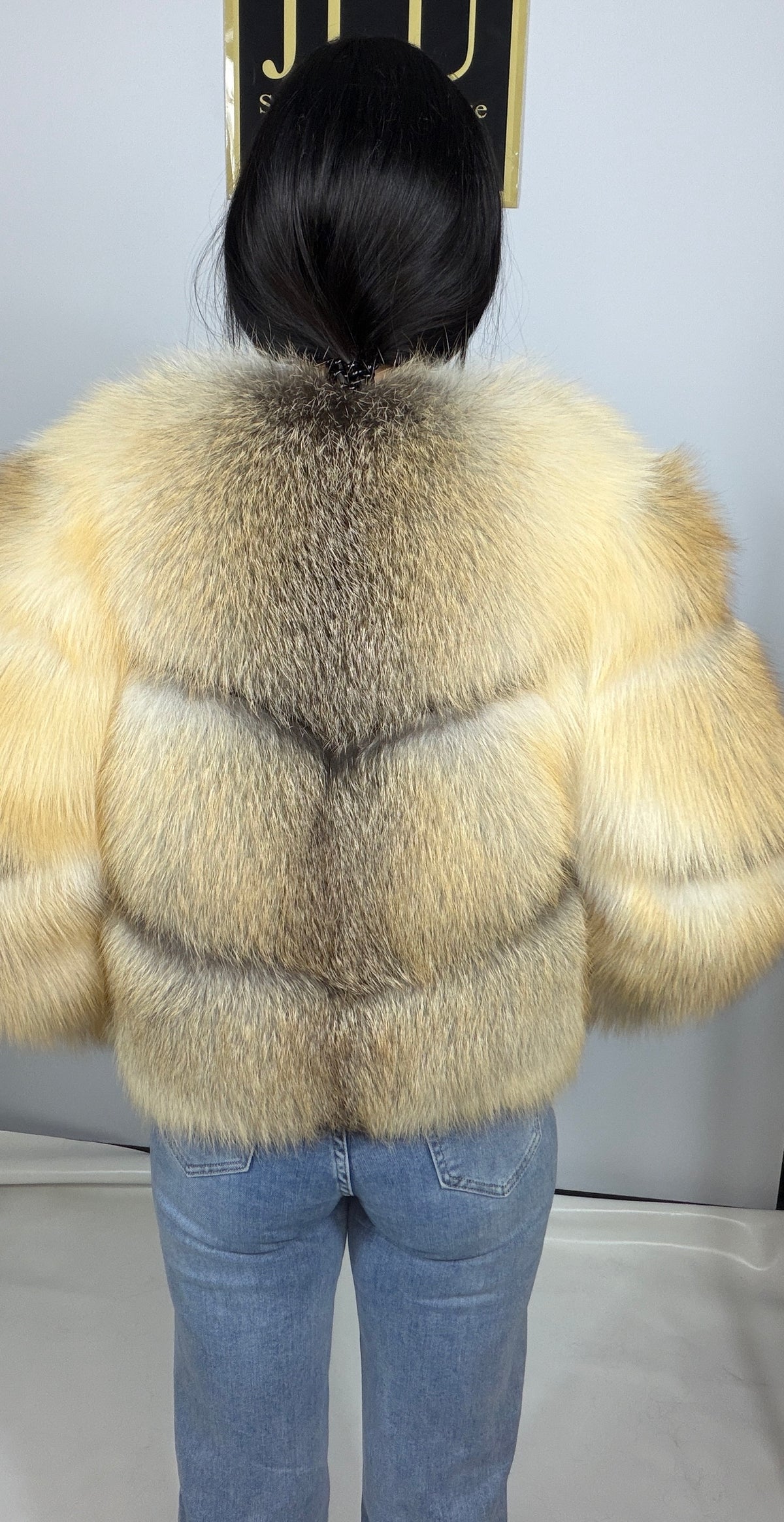Giacca crop in volpe gold island collo Chanel