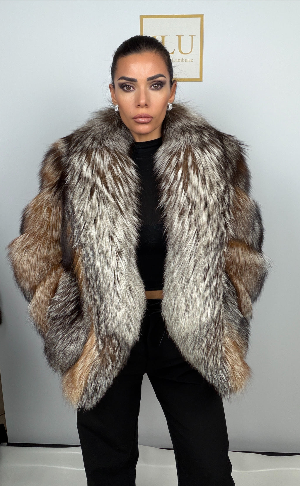 Giacca in volpe argentata decolorata