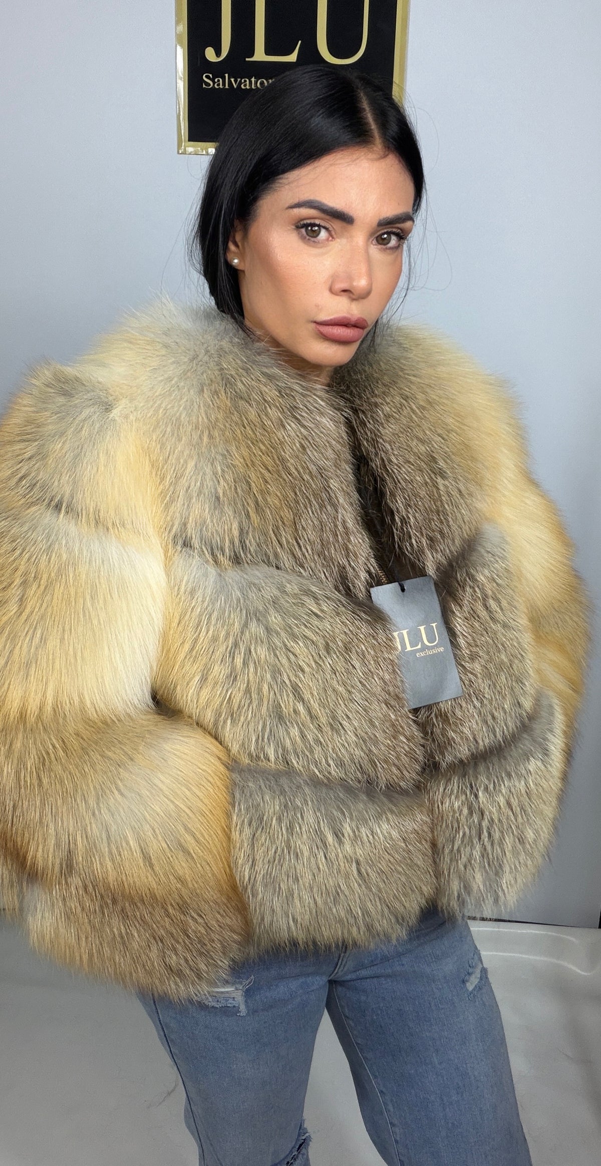 Giacca crop in volpe gold island collo Chanel