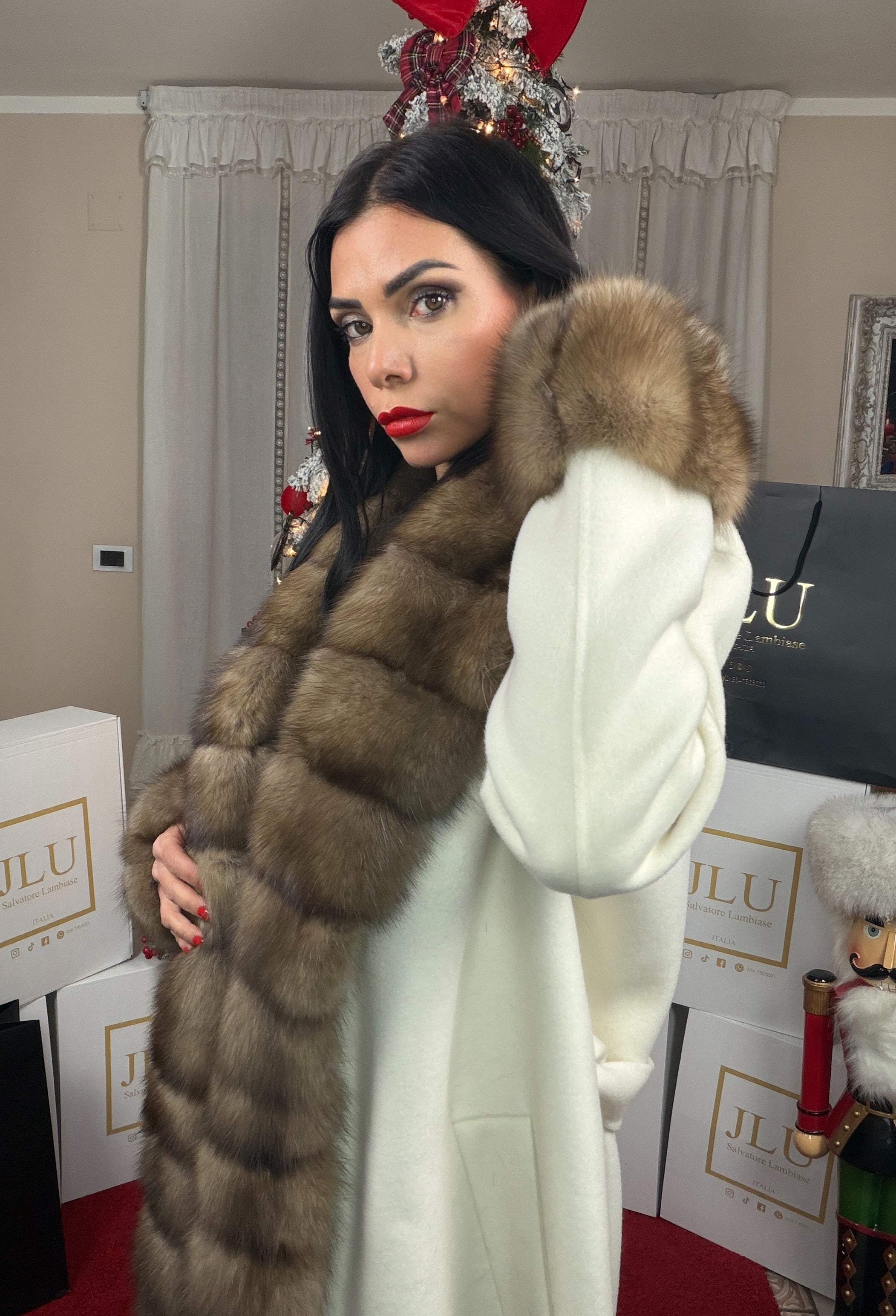 Cappotto in cashmere e zibellino