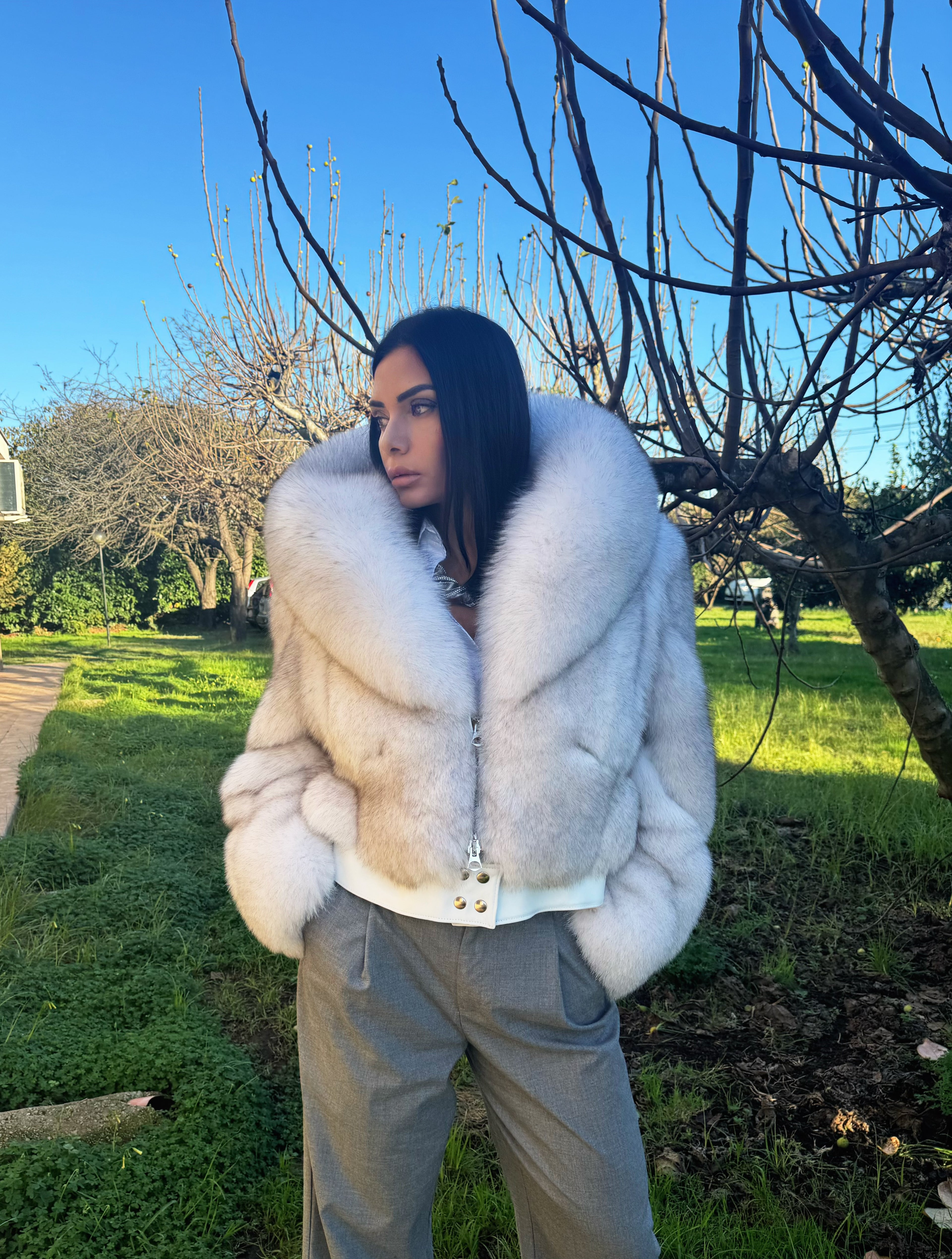 Giacca crop in volpe