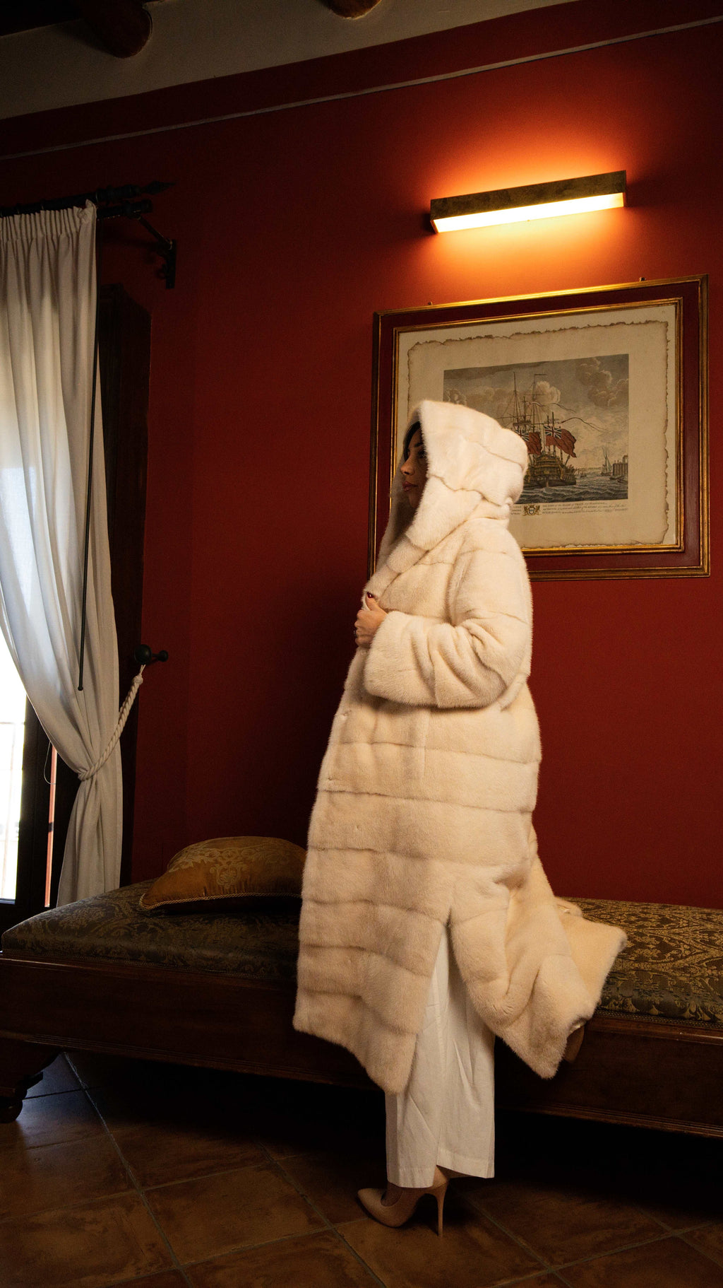 Cappotto in Visone Champagne Rosè Lavorazione Orizzontale – dettaglio 4