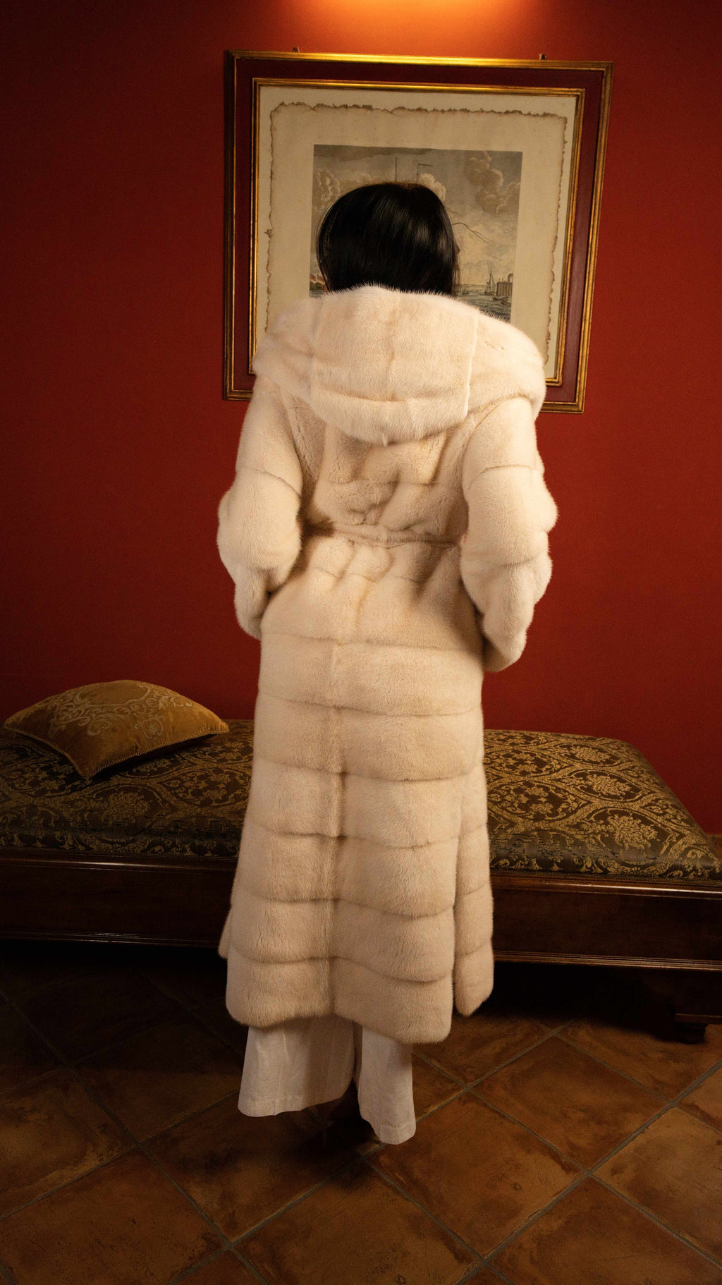Cappotto in Visone Champagne Rosè Lavorazione Orizzontale – dettaglio 5