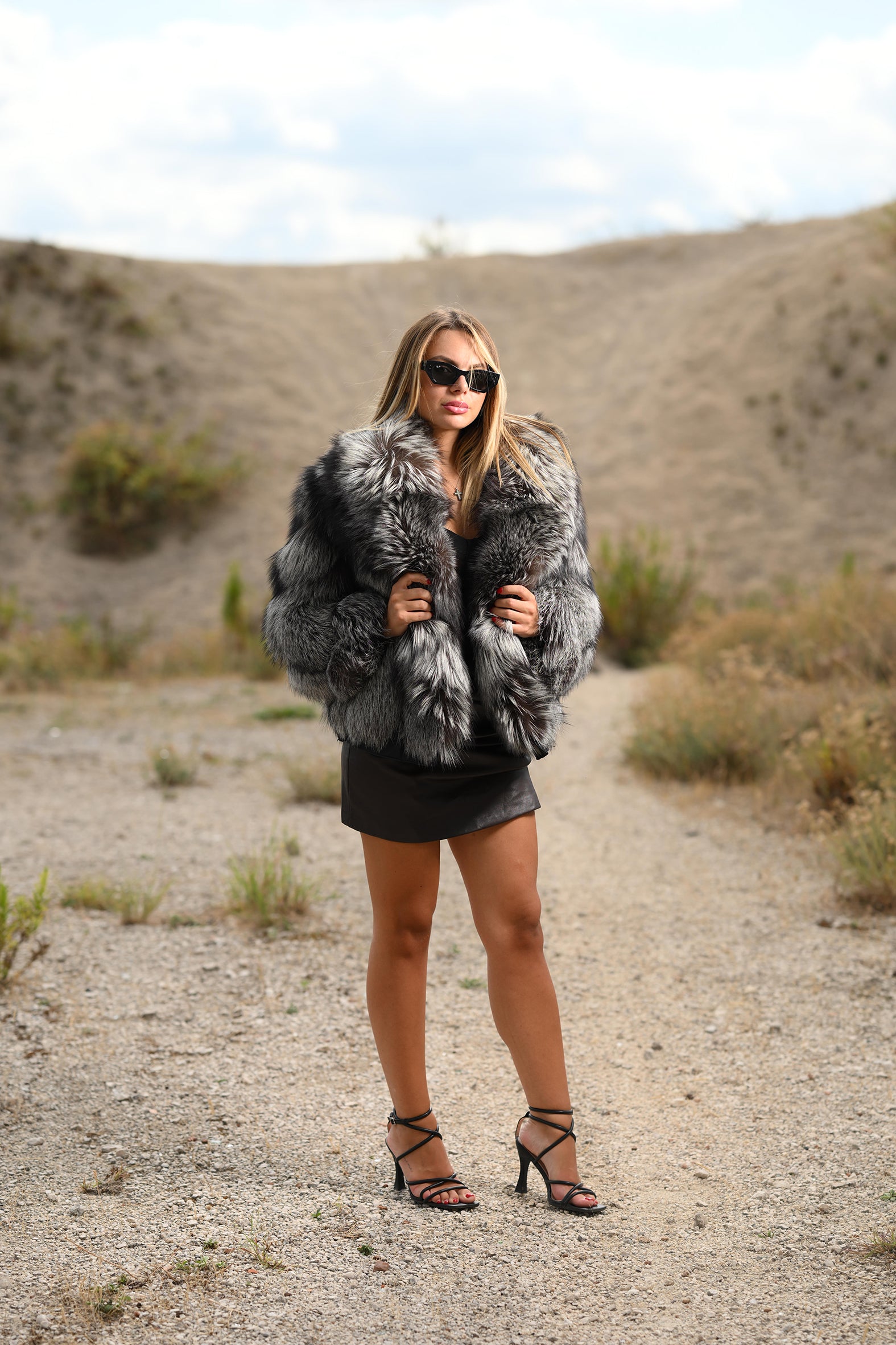 Giacca in volpe argentata