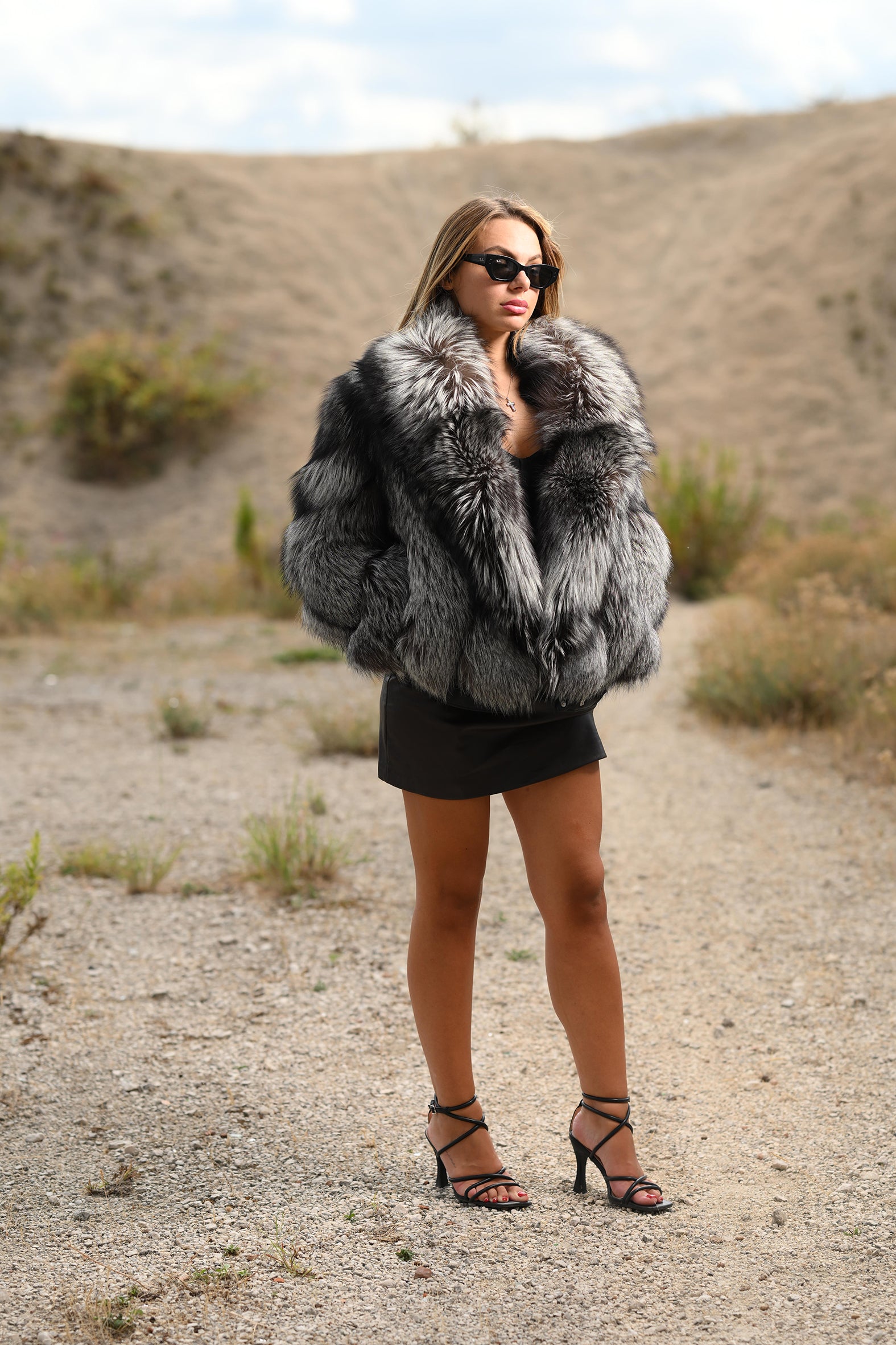 Giacca in volpe argentata