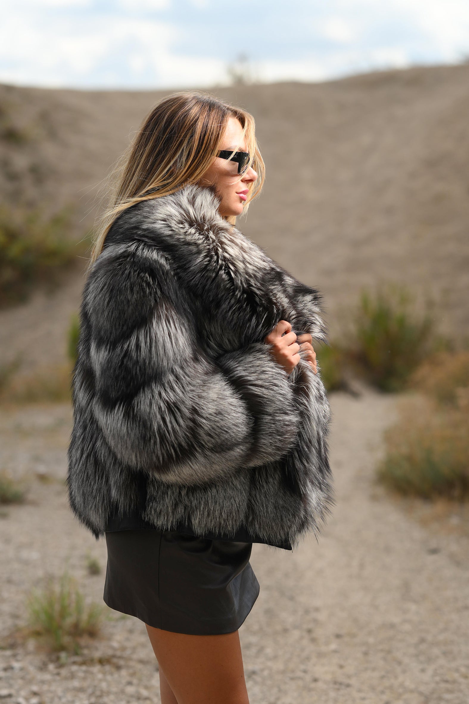 Giacca in volpe argentata