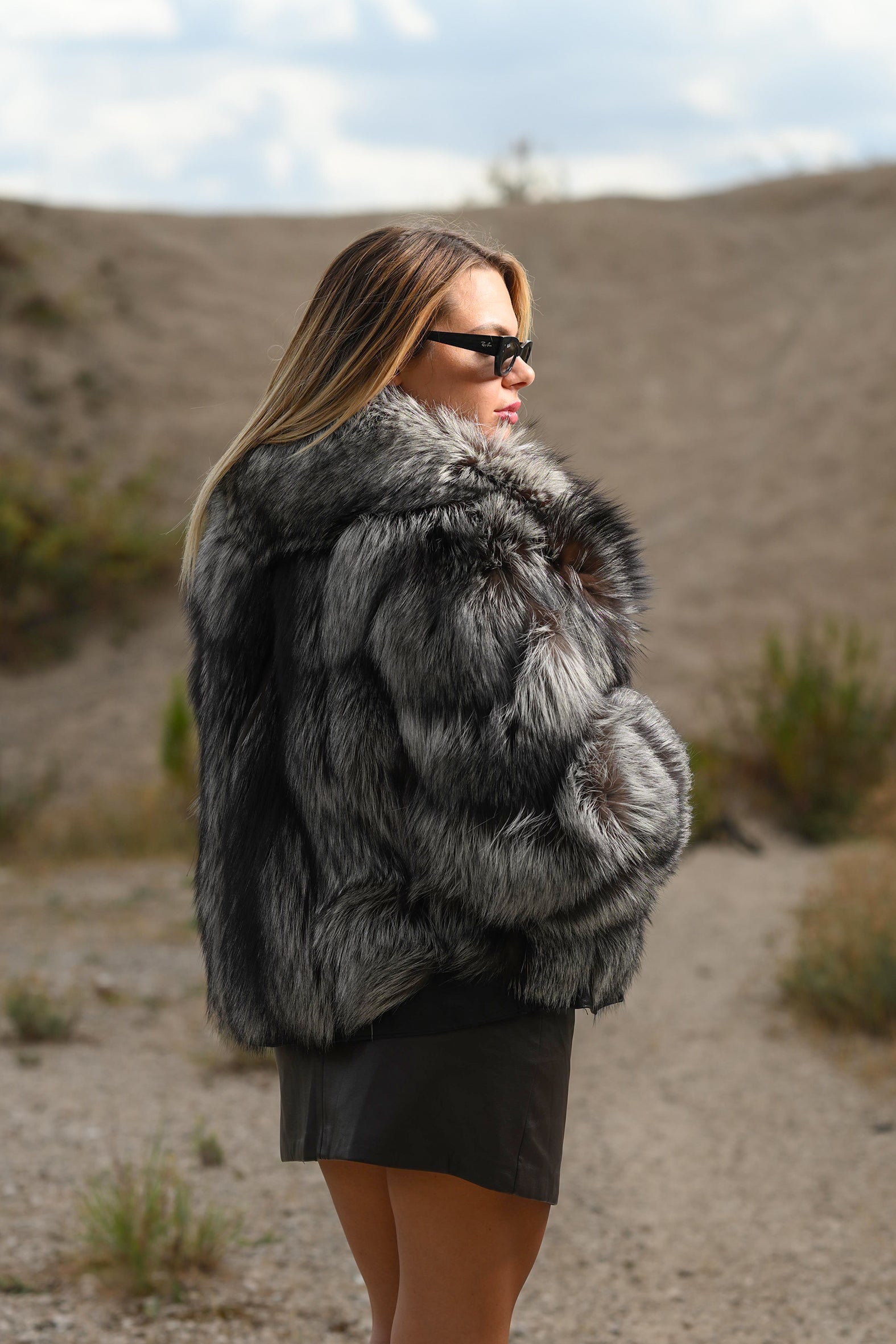 Giacca in volpe argentata