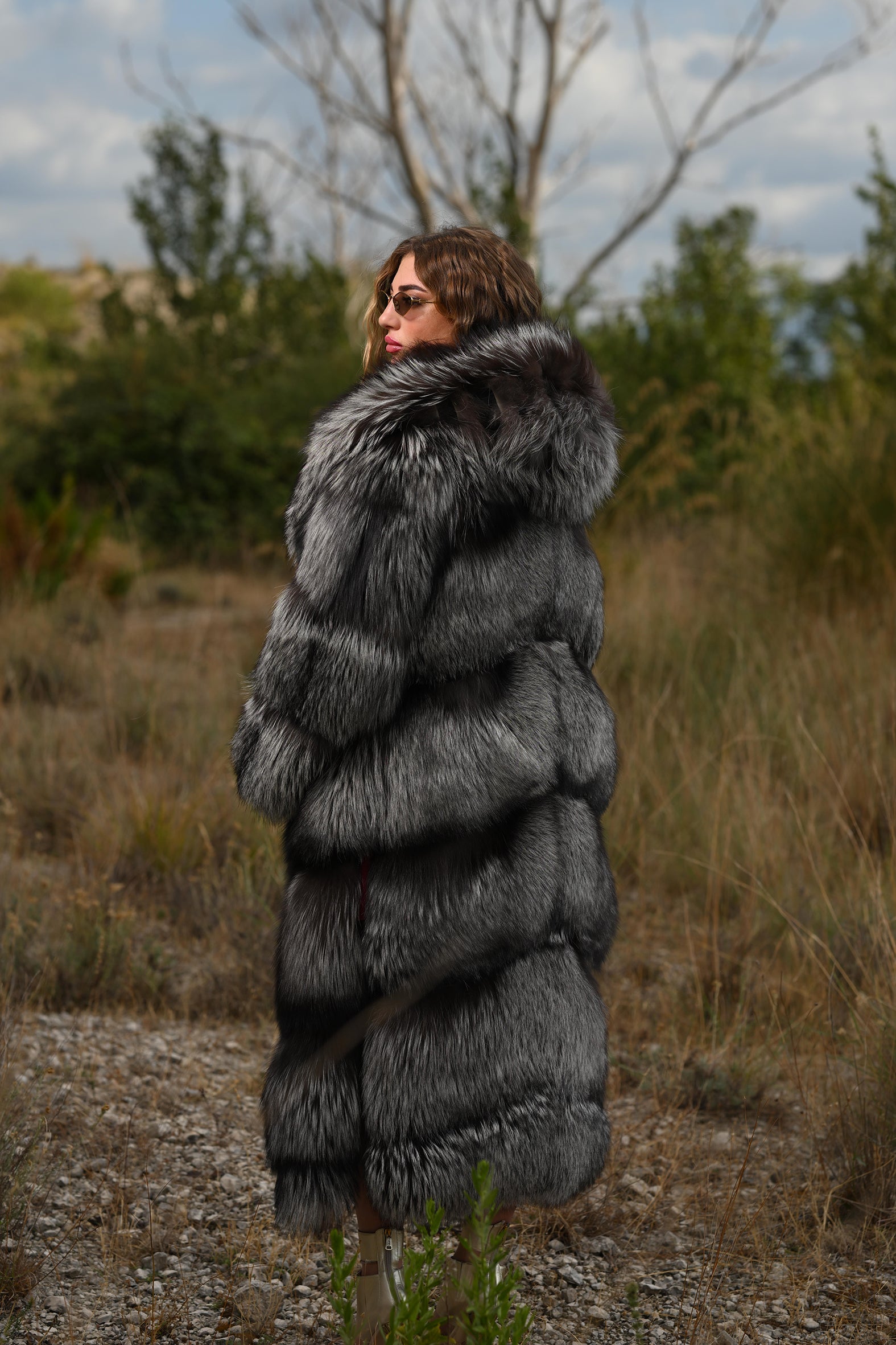 Cappotto in volpe argentata