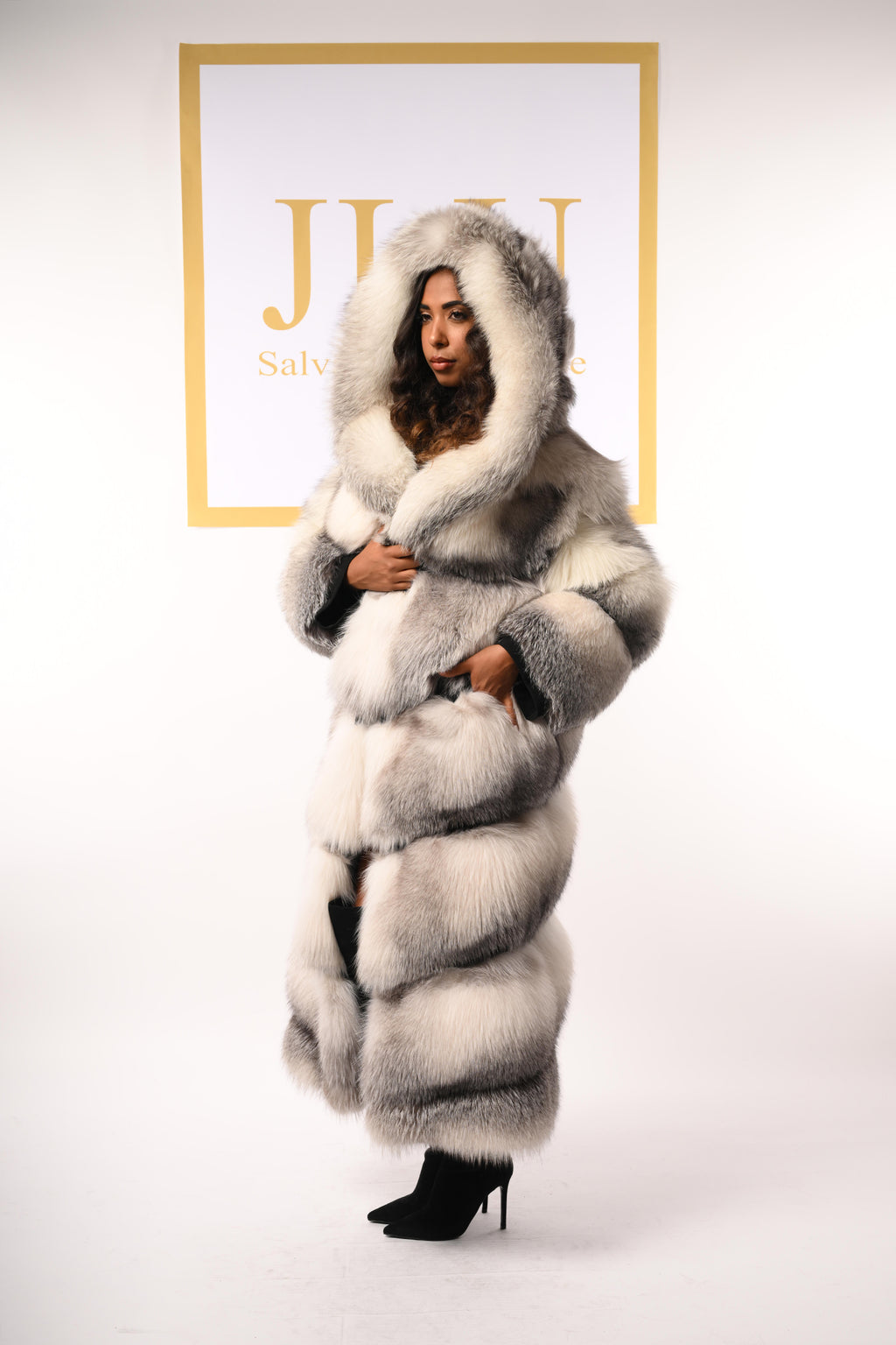 Cappotto in volpe shadow blue frost