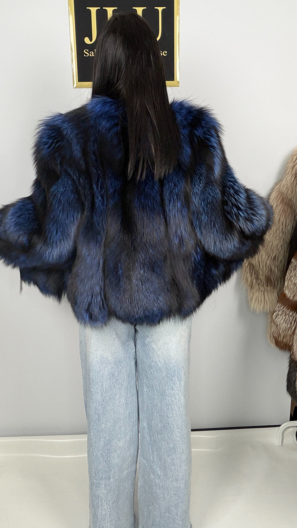 Giacca in volpe argentata blu