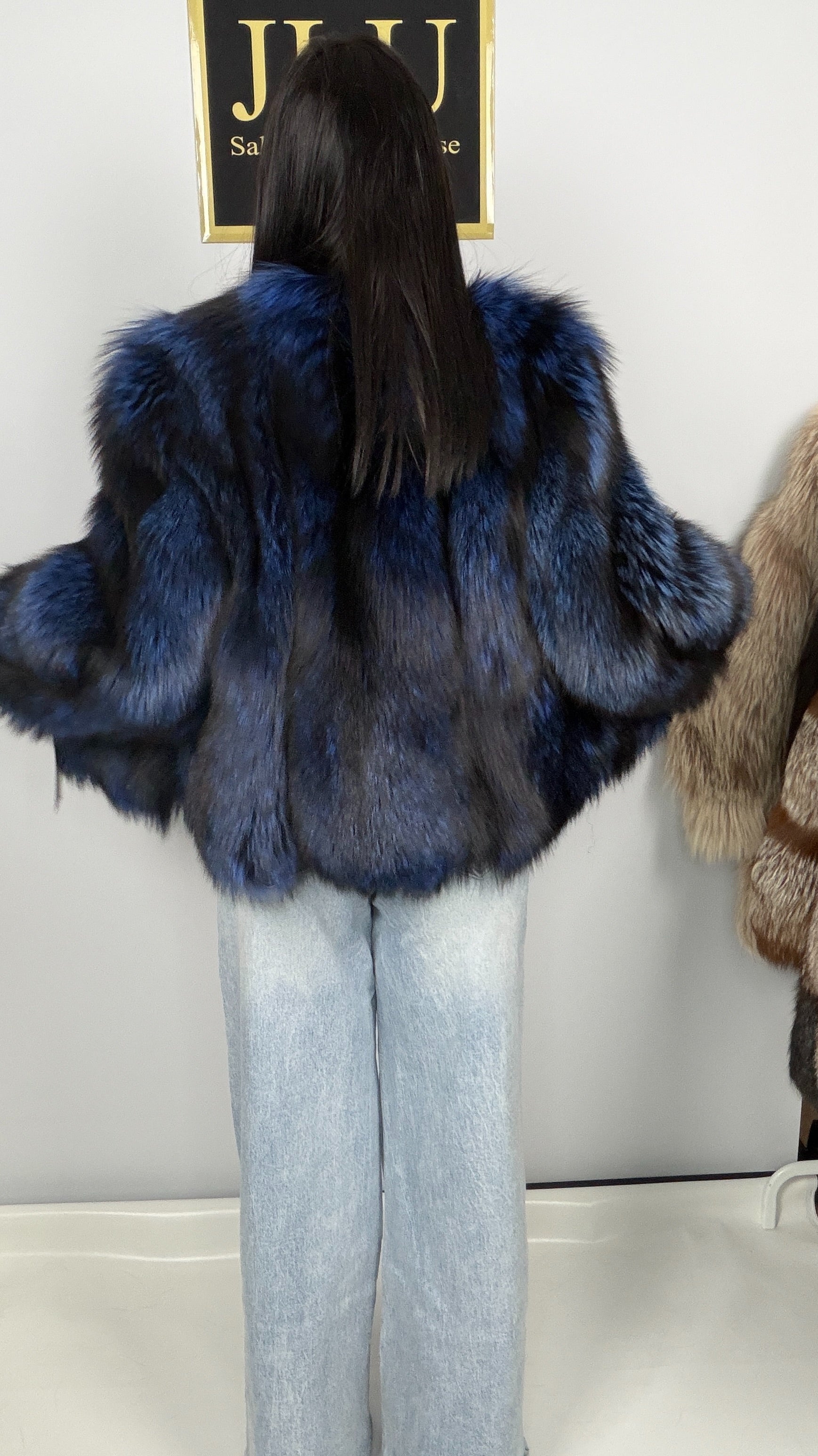 Giacca in volpe argentata blu