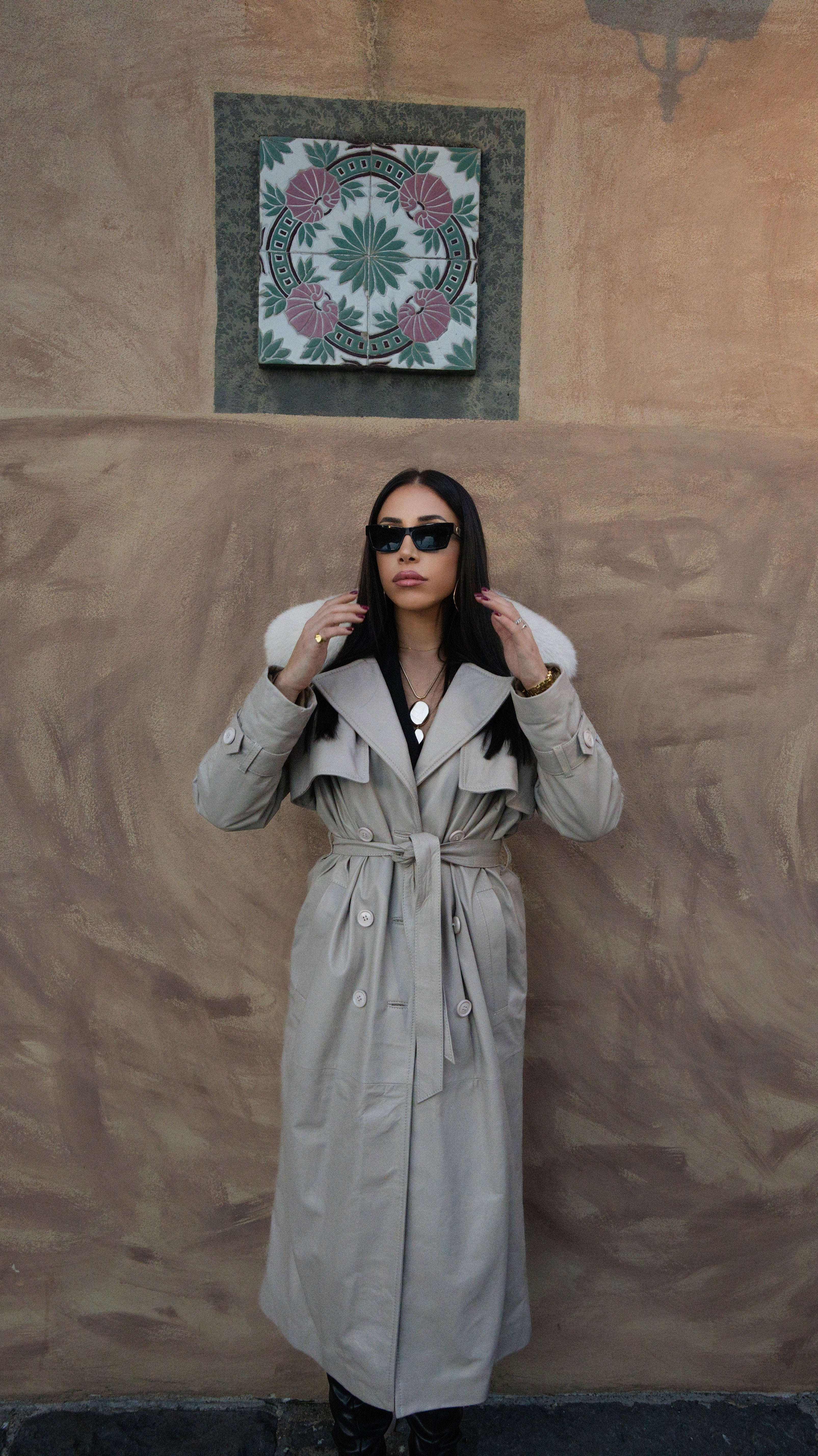 Trench in pelle e volpe