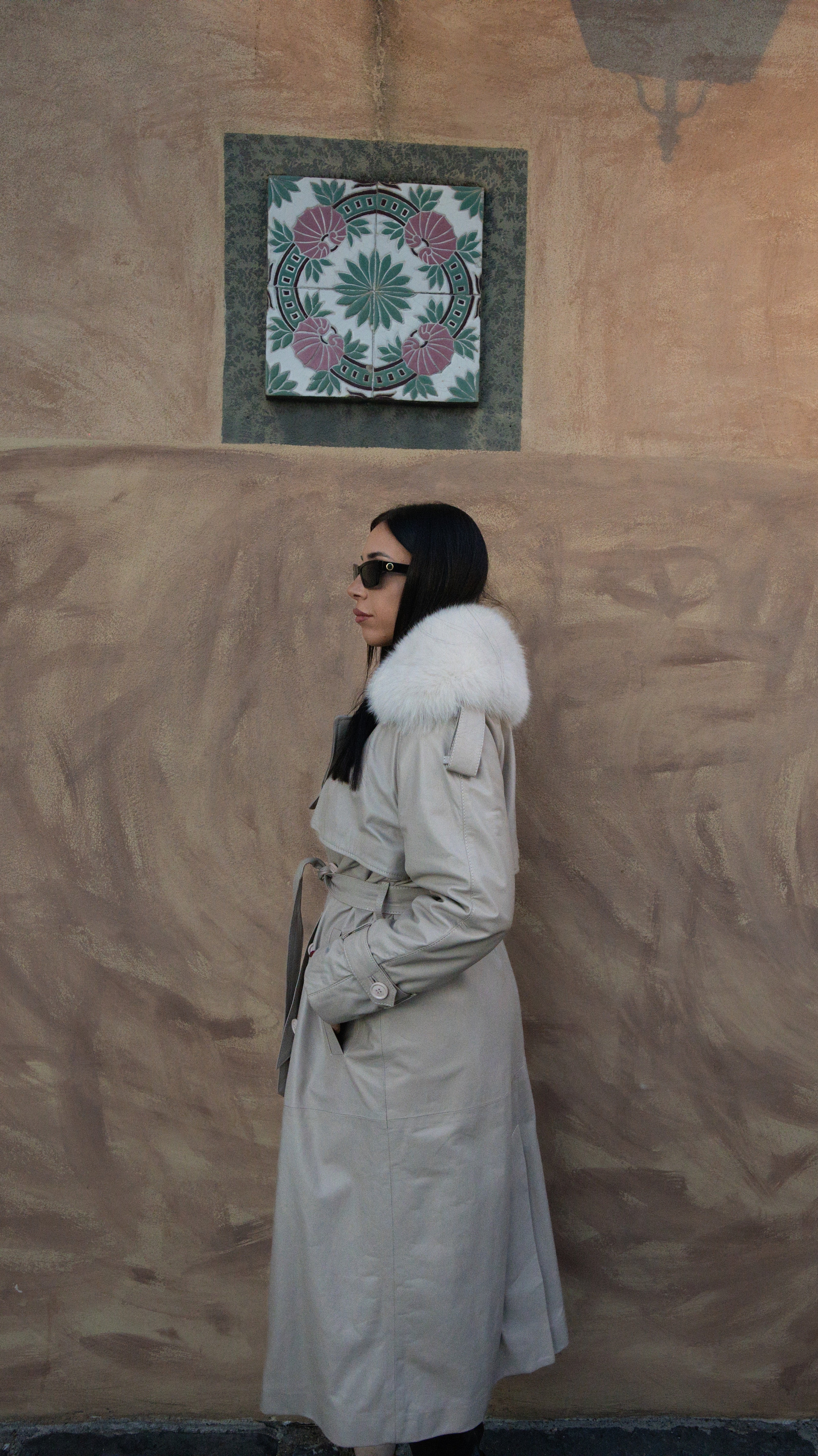 Trench in pelle e volpe